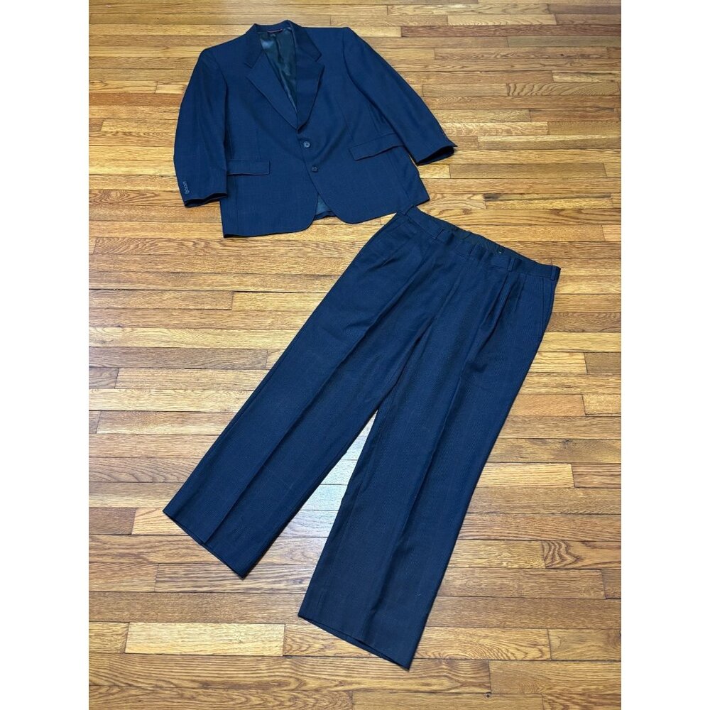 Hart Schaffner Marx Mens Suit Size 43L Blazer Jacket 37x29 Dress Pants Blue Wool